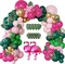 156-Piece Tropical Flamingo Balloon Arch Garland Kit – Hot Pink, Dark Green, Light Pink, Gold Confetti Balloons with Flamingo Foil and Palm Leaves for Hawaiian Luau, Summer Beach, Birthday Party Decorations
